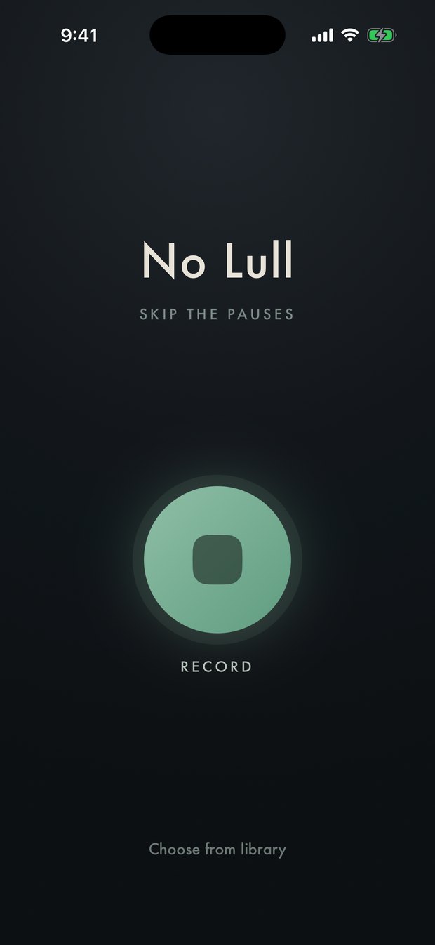 The No Lull home screen with the record button